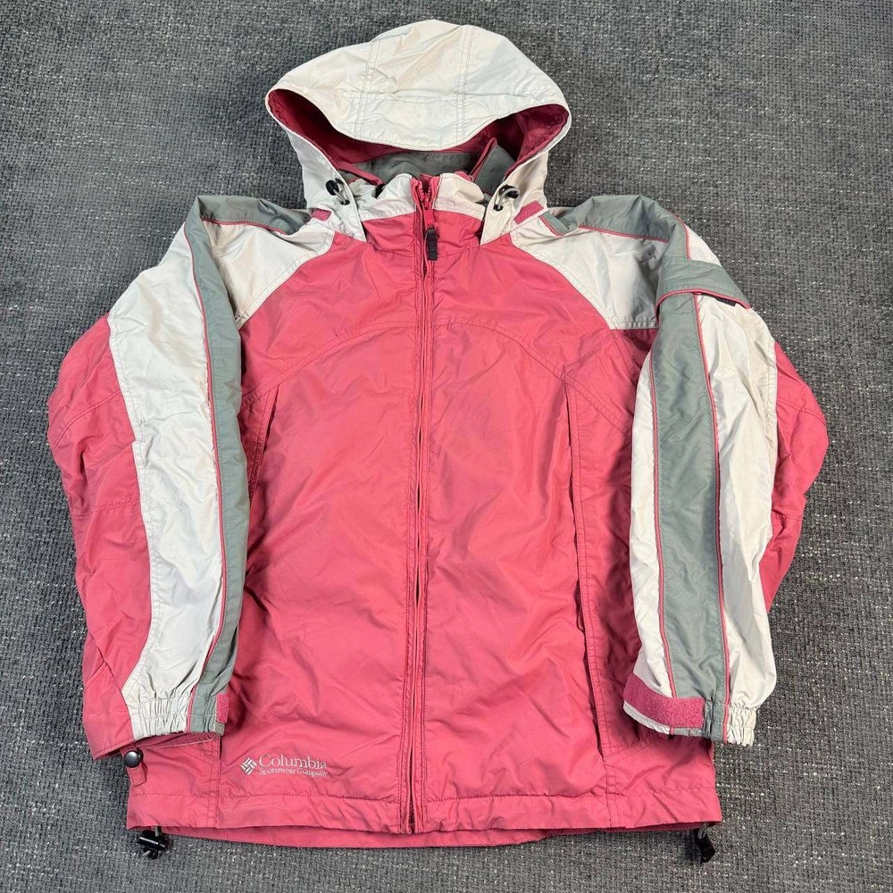 Columbia Hooded Jacket Womens Medium Pink Colorblock Y2K Gorpcore Full Zip